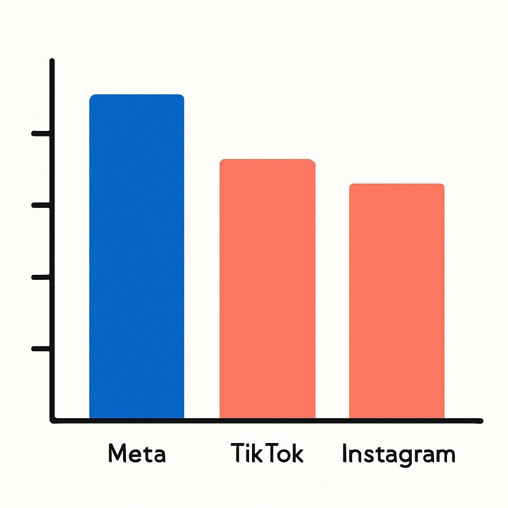 Bar graph highlighting gains: Meta (25%), TikTok (20%), and Instagram (20%)