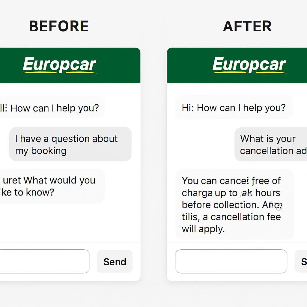 Before/after screenshots from Europcar chatbot