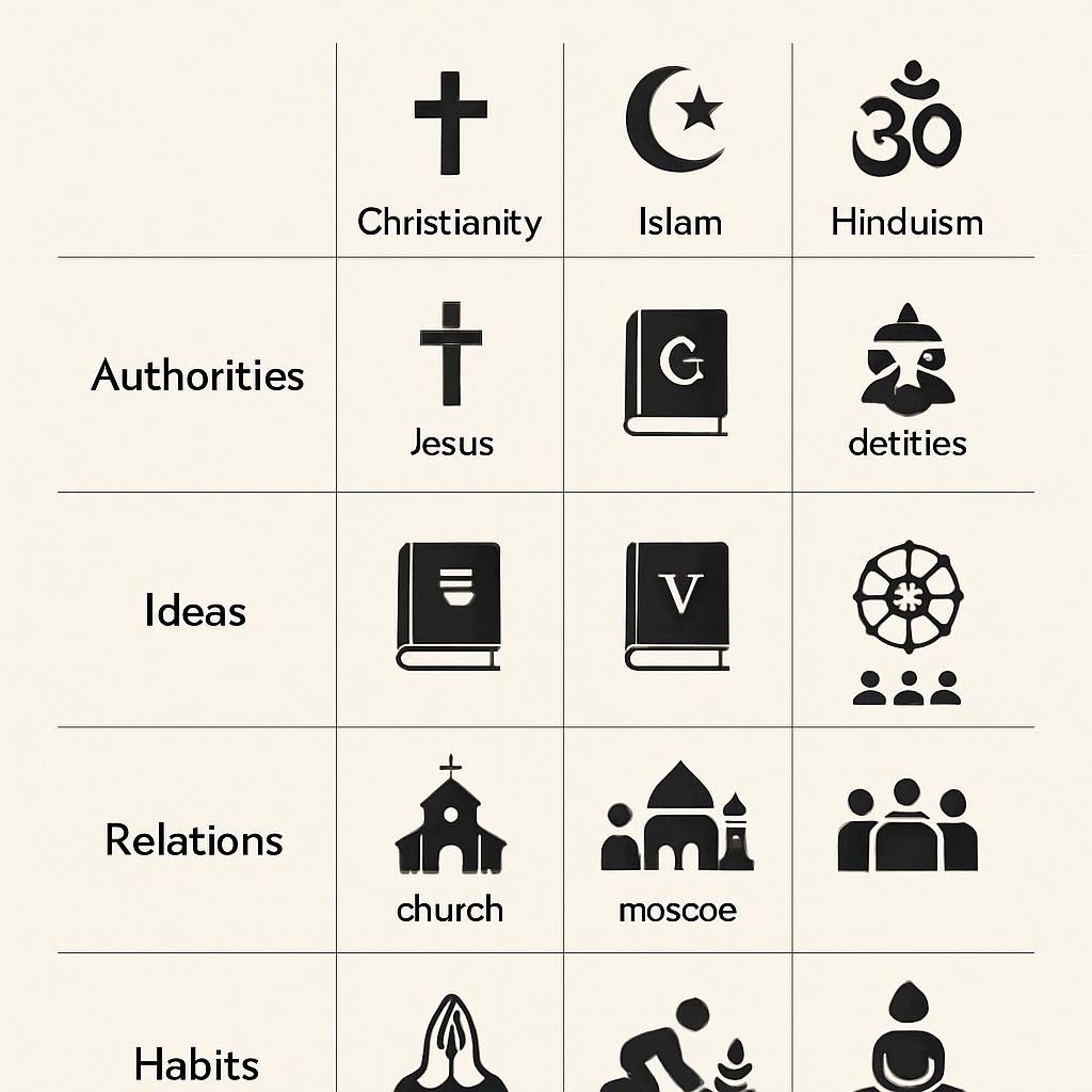 comparison chart of major world religions
